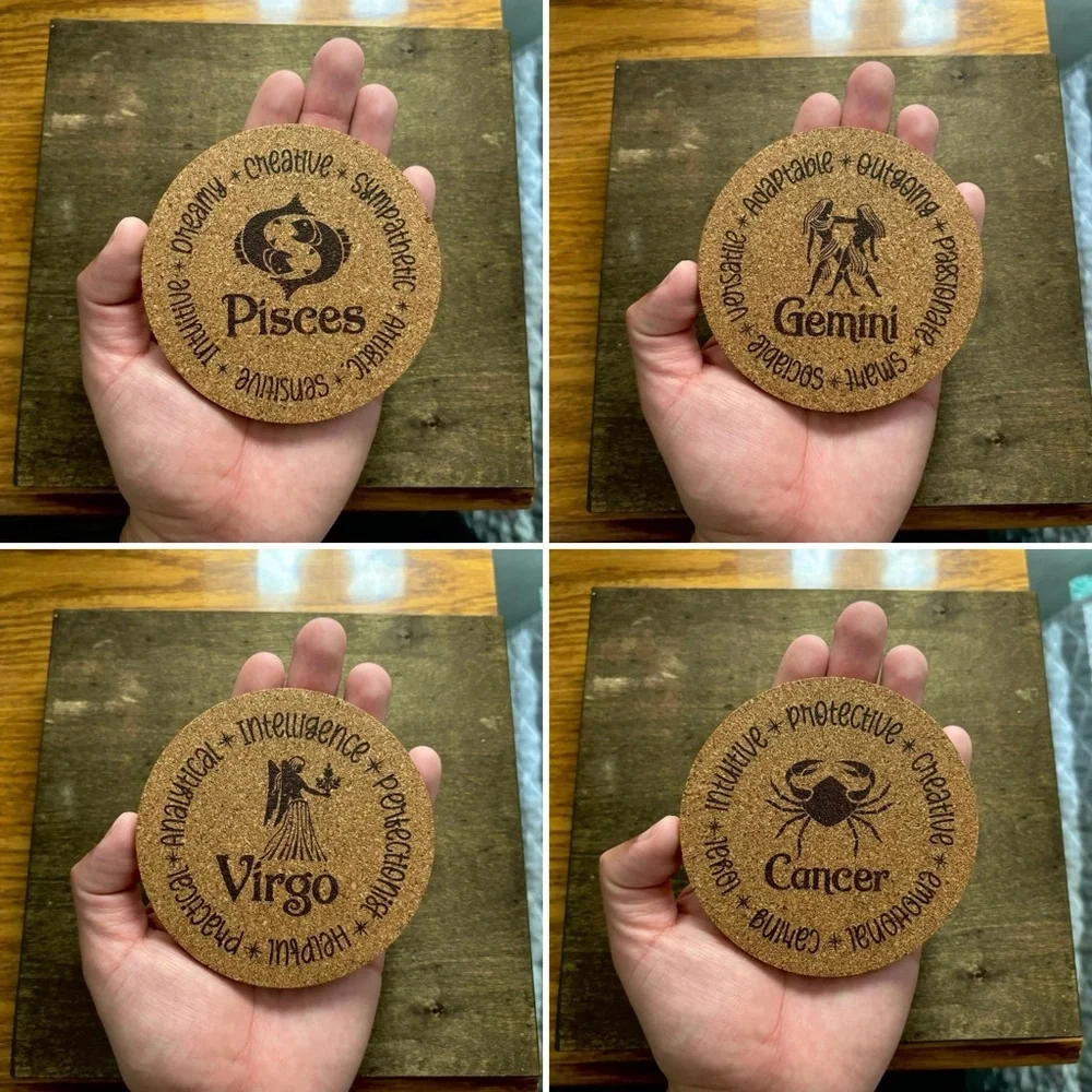 Zodiac Signs Encircled Cork Coasters Lot of 12